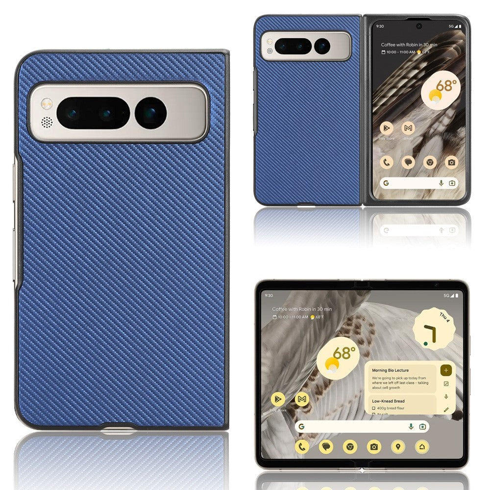 Google Pixel Fold Leather Covered Plastic Case - Blue Carbon