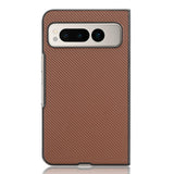 Google Pixel Fold Leather Covered Plastic Case - Brown Carbon