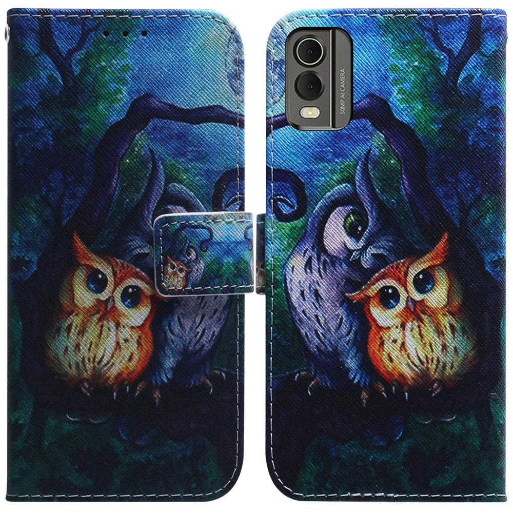 Nokia C32 Leather Wallet Case w. Print - To Owls