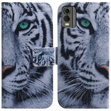 Nokia C32 Leather Wallet Case w. Print - Tiger