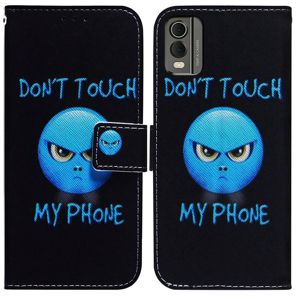 Nokia C32 Leather Wallet Case w. Print - "Don't Touch My Phone"