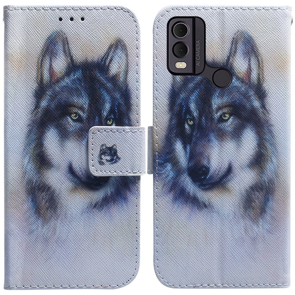 Nokia C22 Leather Wallet Case w. Print - Wolf