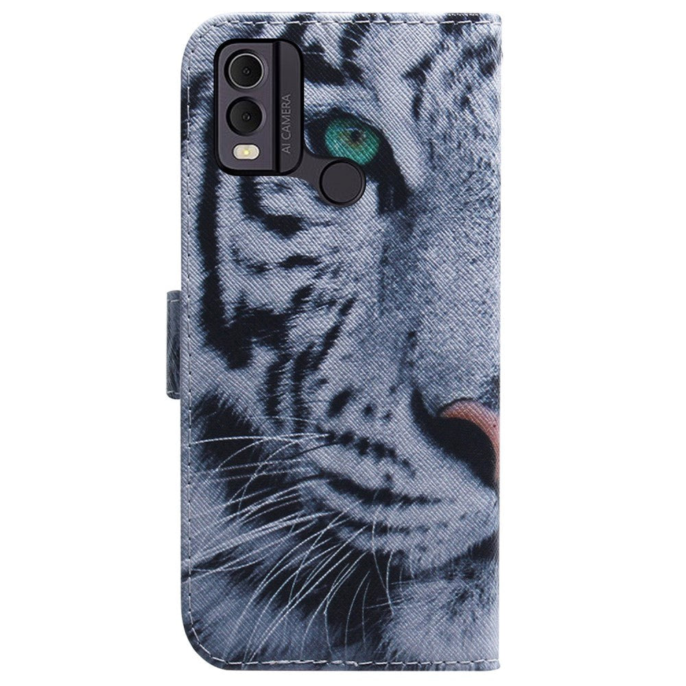 Nokia C22 Leather Wallet Case w. Print - Tiger