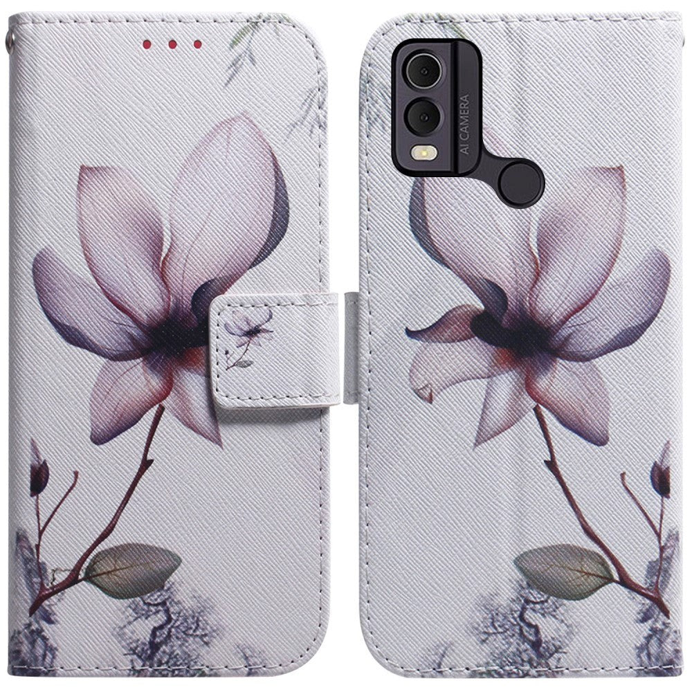 Nokia C22 Leather Wallet Case w. Print - Flower