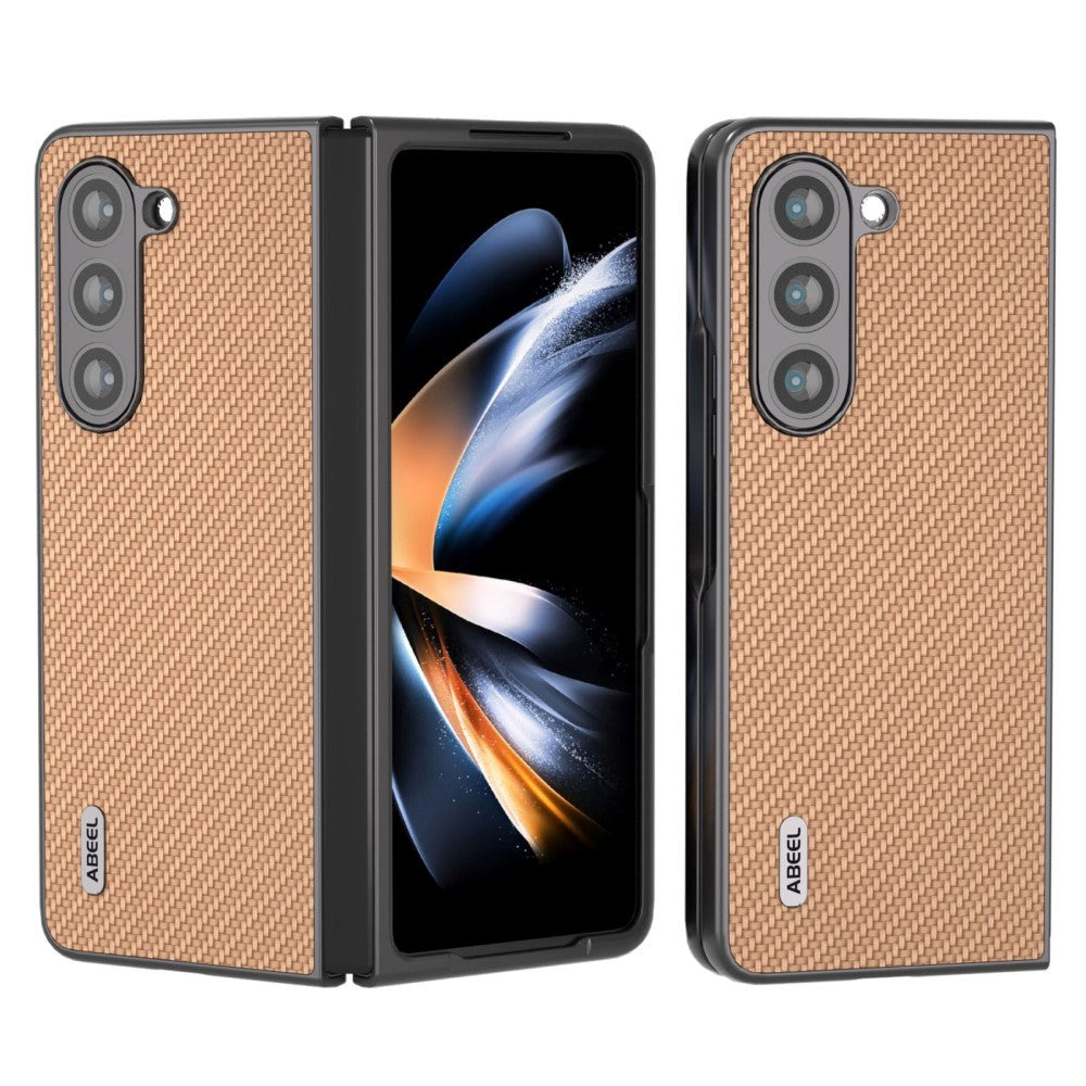 Samsung Galaxy Z Fold5 (5G) Leather Covered Plastic Case - Beige Carbon