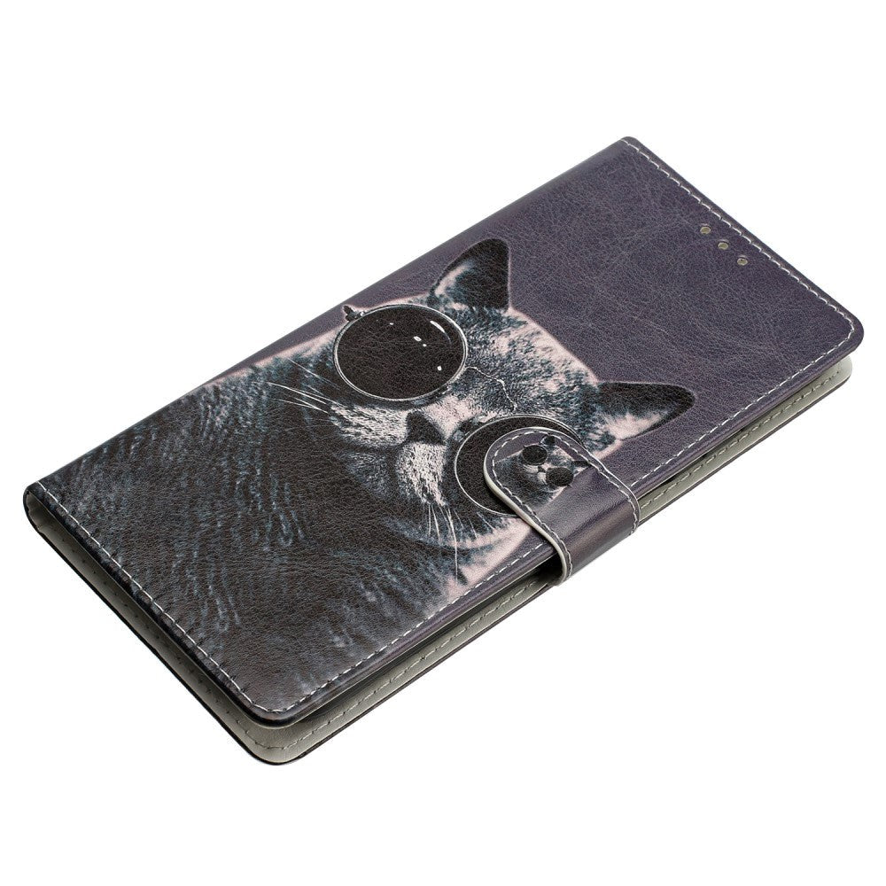 Xiaomi Redmi 12C PU Leather Flip Case w. Wallet and Strap - Cat with Sunglasses