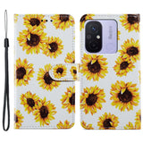 Xiaomi Redmi 12C PU Leather Flip Case w. Wallet and Strap - Sunflowers