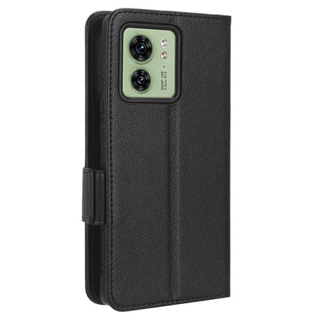 Motorola Edge 40 Litchi Leather Wallet Case - Black