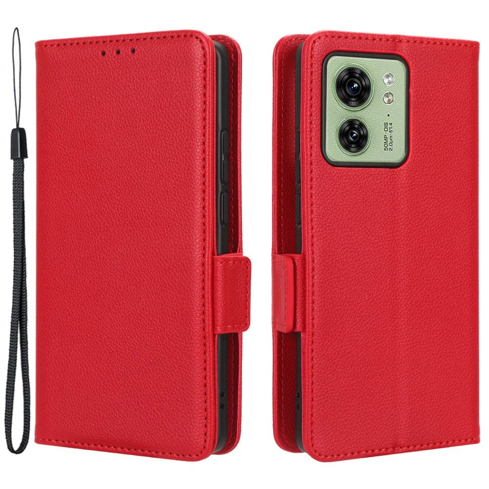 Motorola Edge 40 Litchi Leather Wallet Case - Red