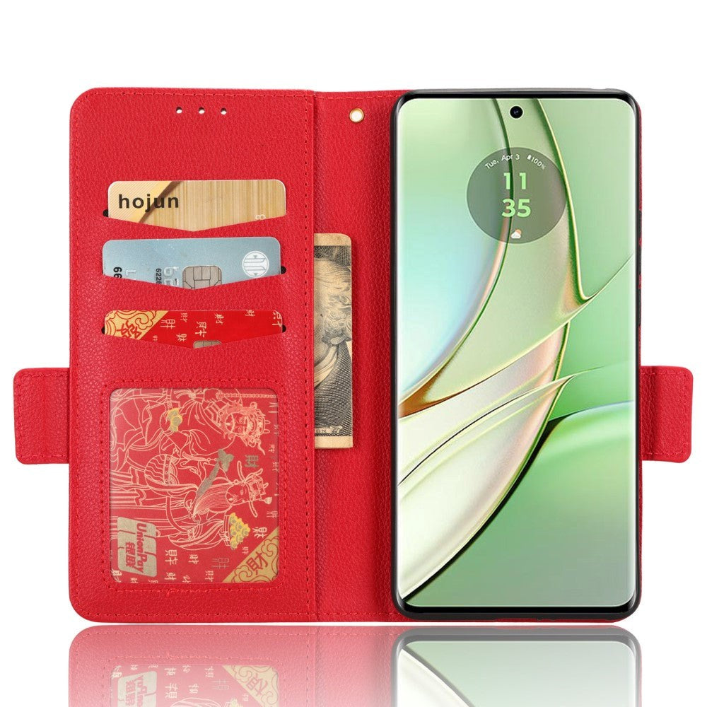 Motorola Edge 40 Litchi Leather Wallet Case - Red