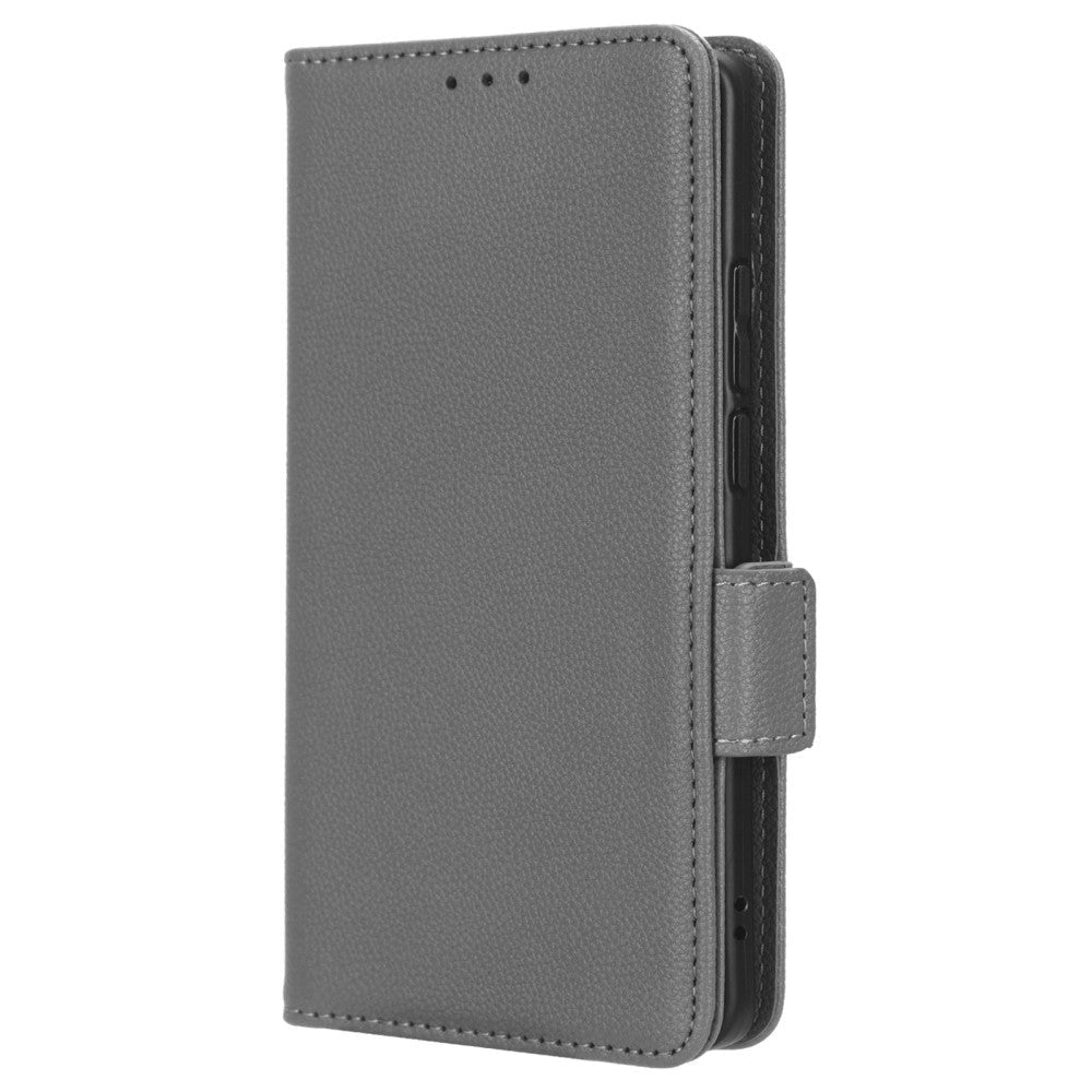 Motorola Edge 40 Litchi Leather Wallet Case - Grey