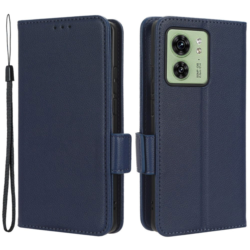 Motorola Edge 40 Litchi Leather Wallet Case - Blue