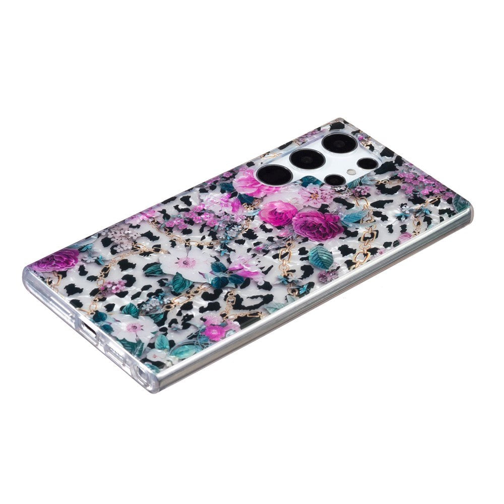 Samsung Galaxy S22 Ultra Flexible Plastic Case w. Print - Leopard & Flowers