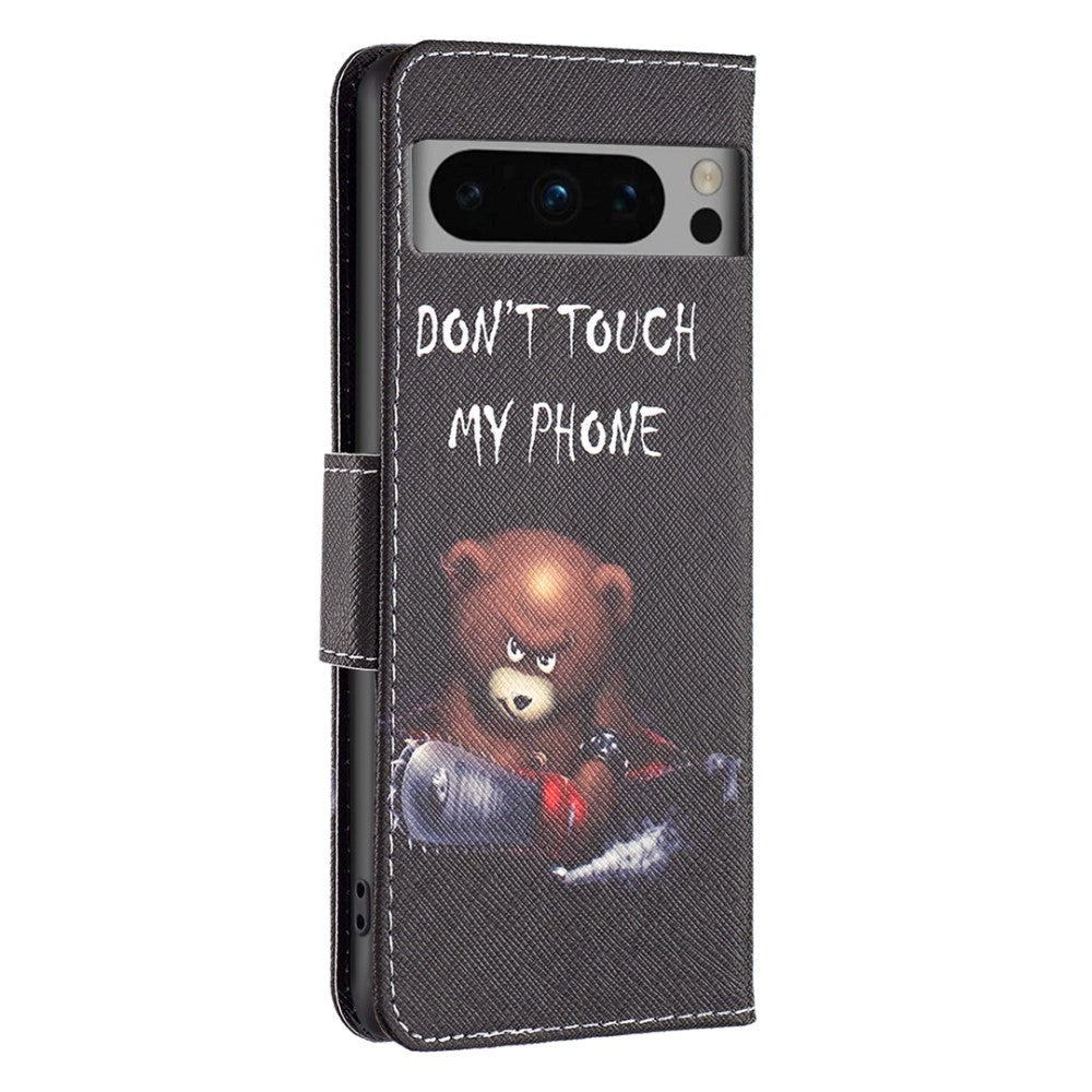 Google Pixel 8 Pro Leather Case w. Wallet - "Don't Touch My Phone Bear"