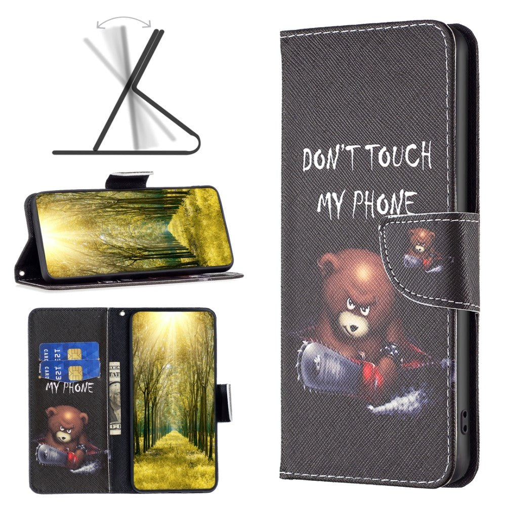 Google Pixel 8 Leather Case w. Wallet - "Don't Touch My Phone Bear"