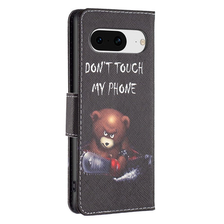 Google Pixel 8 Leather Case w. Wallet - "Don't Touch My Phone Bear"