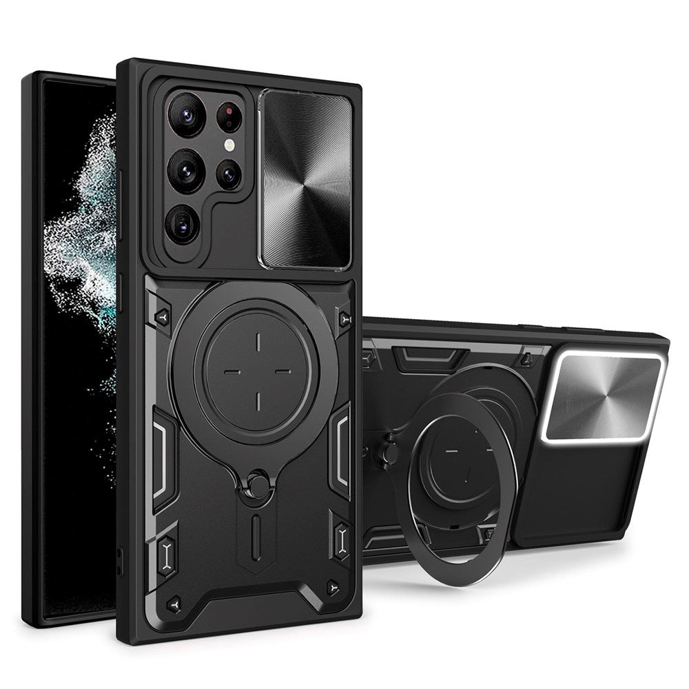 EIDERWOOD Samsung Galaxy S22 Ultra Rugged Case with Kickstand & Cam Slider - Black