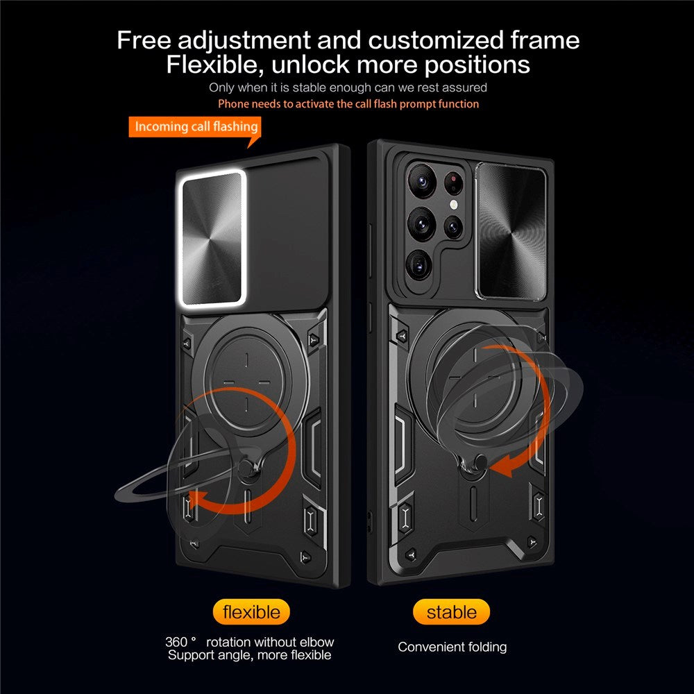 EIDERWOOD Samsung Galaxy S22 Ultra Rugged Case with Kickstand & Cam Slider - Silver