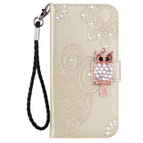 Google Pixel 8 Owl & Rhinestone Leather Wallet Case - Gold