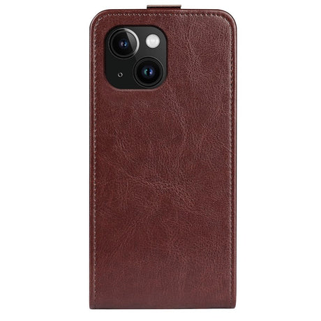 iPhone 15 Vertical Leather Flip Cover w. Card Holder - Brown