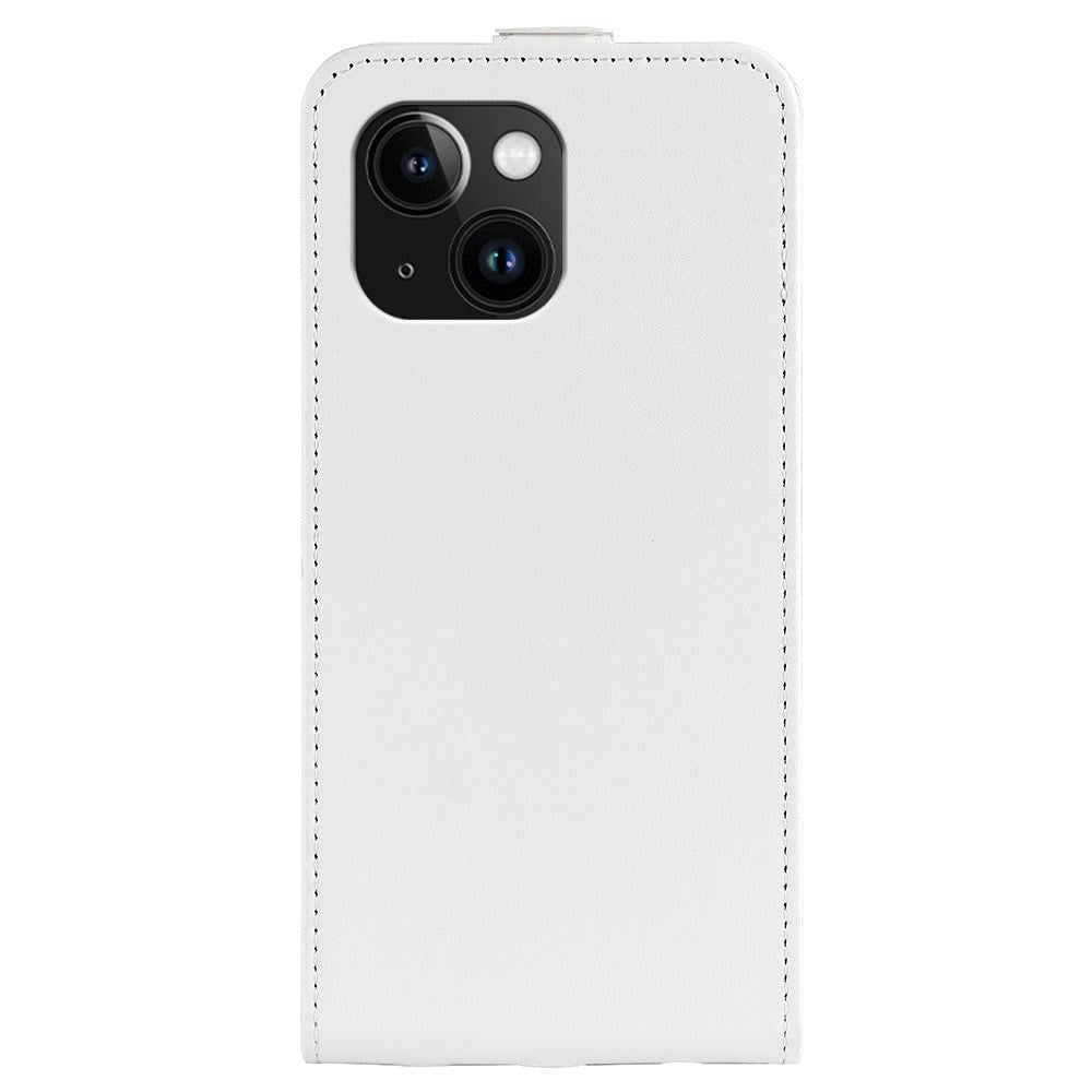 iPhone 15 Vertical Leather Flip Cover w. Card Holder - White