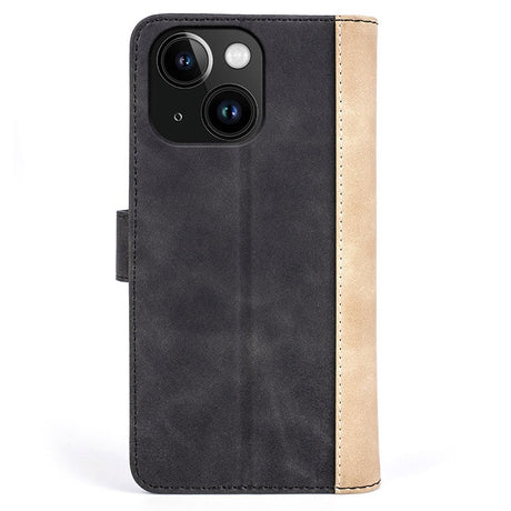 iPhone 15 Multicolored Leather Flip case with Card Holder - Black / Brown