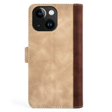 iPhone 15 Multicolored Leather Flip Cover w. Card Holder - Light / Dark Brown