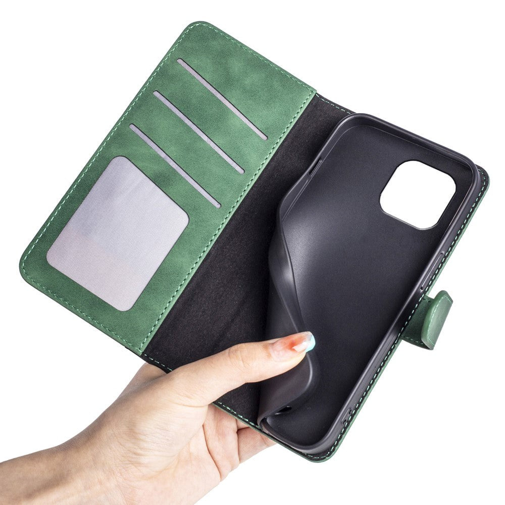 iPhone 15 Multicolored Leather Flip Cover w. Card Holder - Black / Green