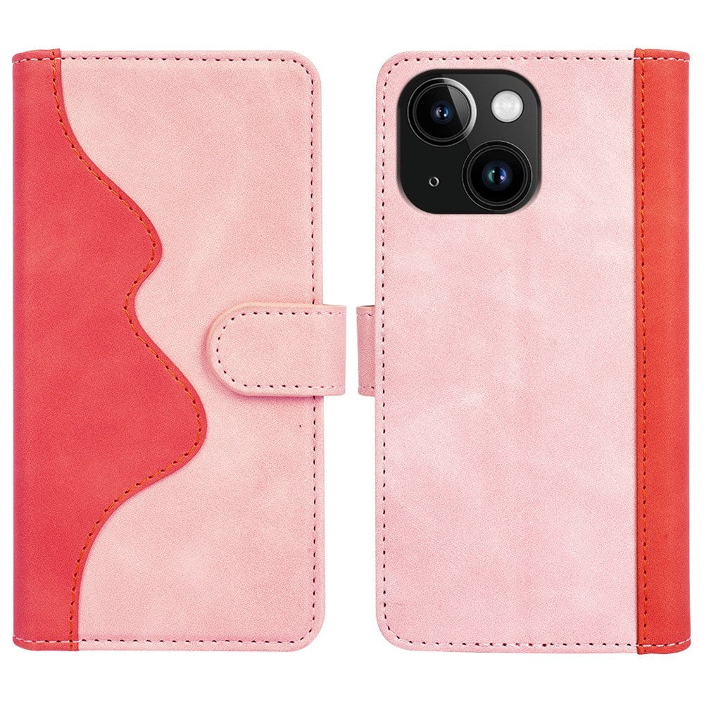 iPhone 15 Multicolored Leather Flip case with Card Holder - Red / Pink