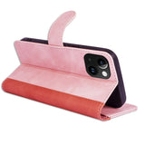 iPhone 15 Multicolored Leather Flip case with Card Holder - Red / Pink