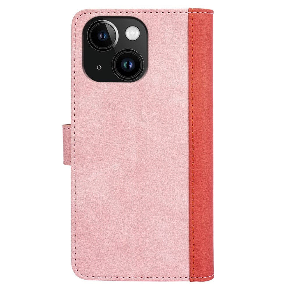 iPhone 15 Multicolored Leather Flip case with Card Holder - Red / Pink