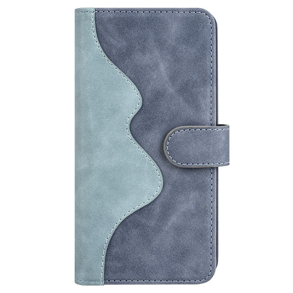 iPhone 15 Pro Max Multicolored Leather Flip Case with Card Holder - Blue / Grey