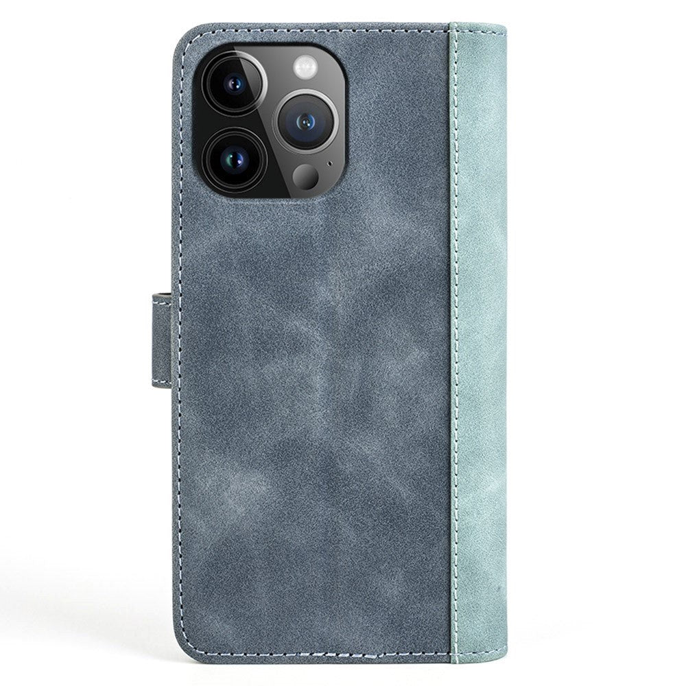 iPhone 15 Pro Max Multicolored Leather Flip Case with Card Holder - Blue / Grey