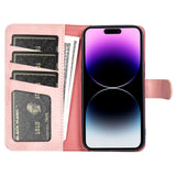 iPhone 15 Pro Max Multicolored Leather Flip Case with Card Holder - Pink / Red