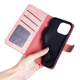 iPhone 15 Pro Max Multicolored Leather Flip Case with Card Holder - Pink / Red