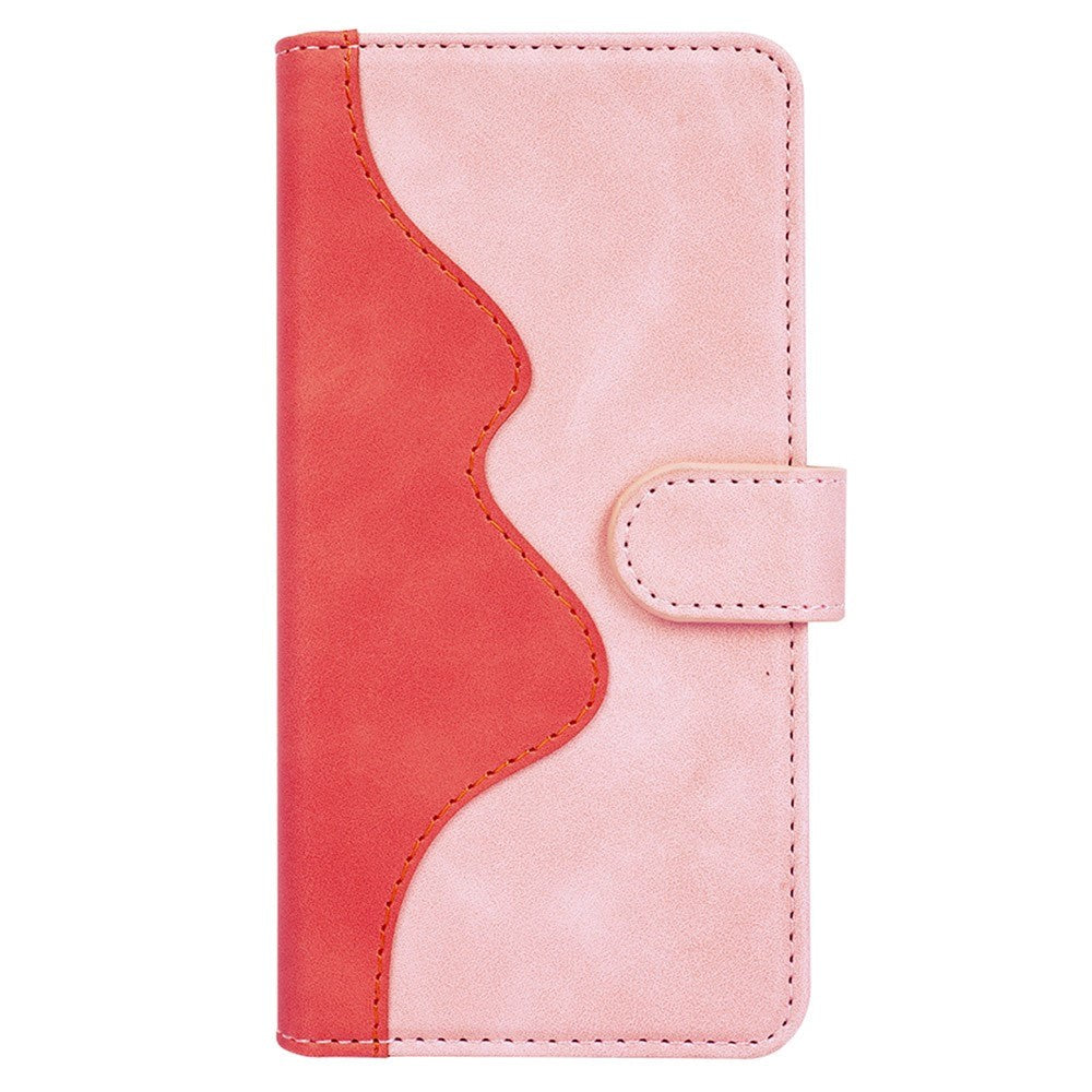 iPhone 15 Pro Max Multicolored Leather Flip Case with Card Holder - Pink / Red