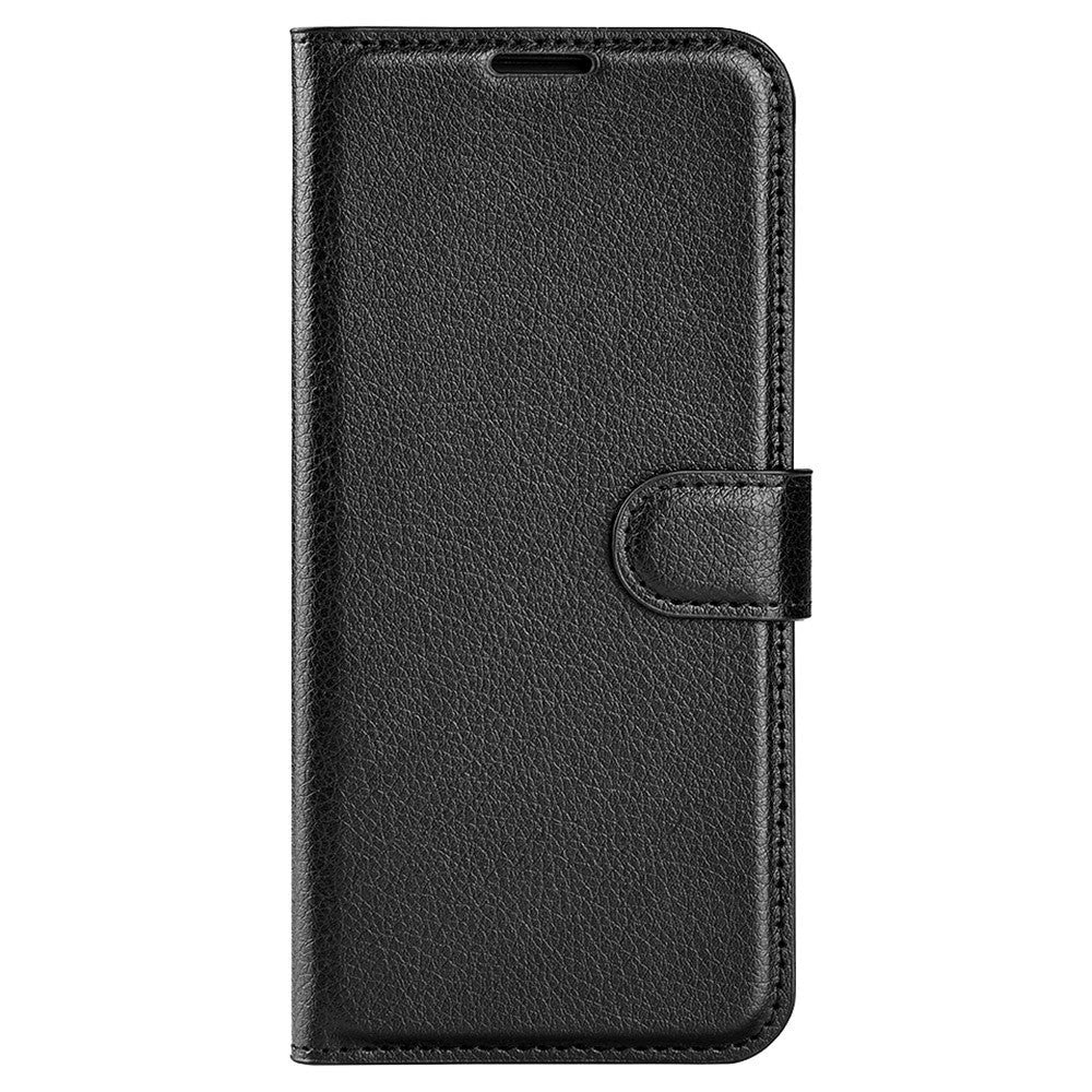 iPhone 15 Pro Max Litchi Leather Case w. Wallet - Black