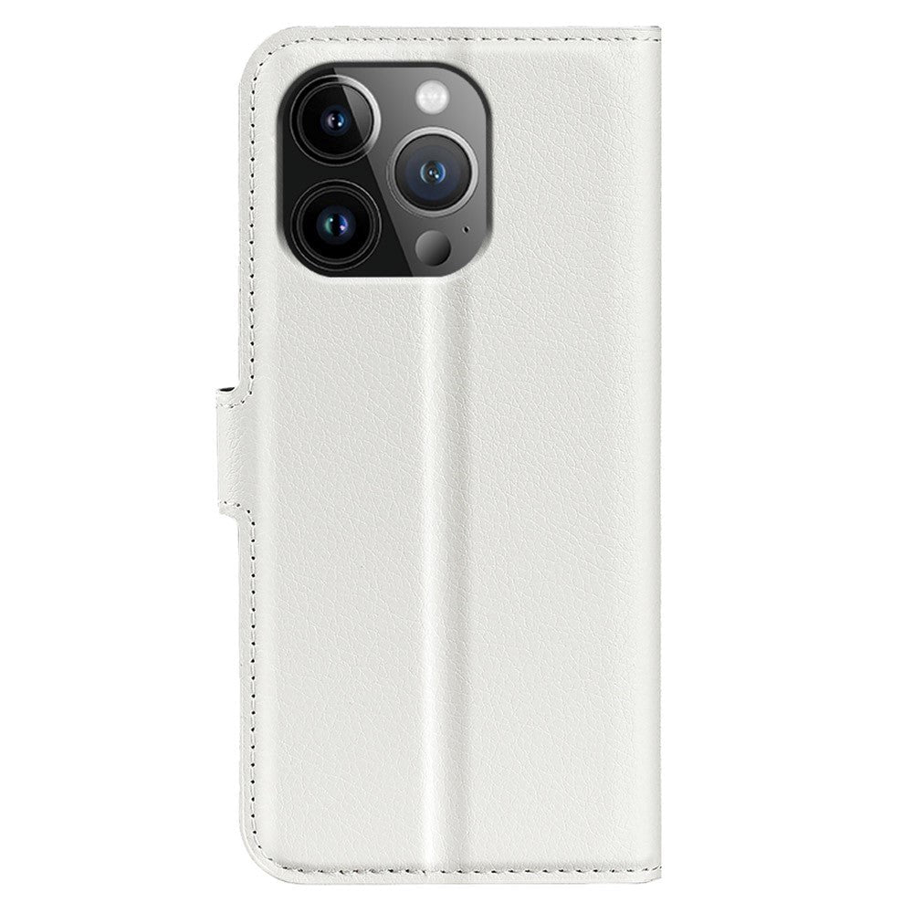 iPhone 15 Pro Max Litchi Leather Case w. Wallet - White