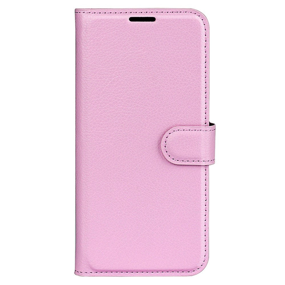 iPhone 15 Pro Max Litchi Leather Case w. Wallet - Rosa