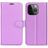 iPhone 15 Pro Max Litchi Leather Case w. Wallet - Purple