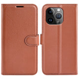 iPhone 15 Pro Max Litchi Leather Case w. Wallet - Brown