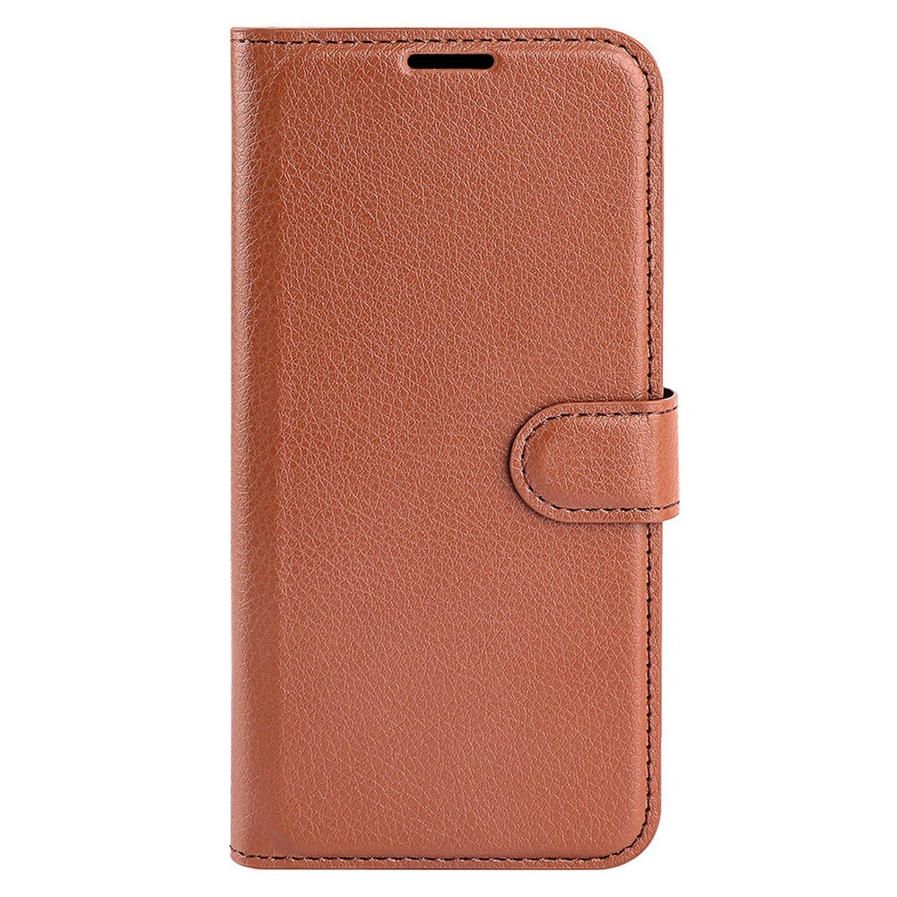 iPhone 15 Pro Max Litchi Leather Case w. Wallet - Brown