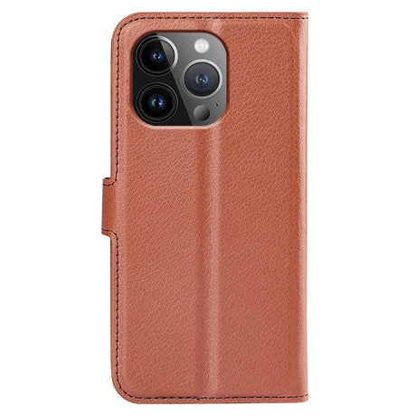 iPhone 15 Pro Max Litchi Leather Case w. Wallet - Brown