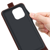 iPhone 15 Pro Max Vertical Leather Flip Case w. Card Holder - Brown