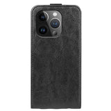 iPhone 15 Pro Max Vertical Leather Flip Cover w. Card Holder - Black