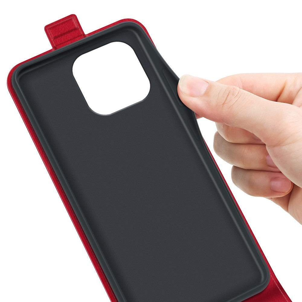 iPhone 15 Pro Max Vertical Leather Flip Cover w. Card Holder - Red