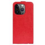 iPhone 15 Pro Max Vertical Leather Flip Cover w. Card Holder - Red