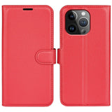 iPhone 15 Pro Litchi Leather Case w. Wallet - Red