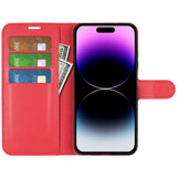 iPhone 15 Pro Litchi Leather Case w. Wallet - Red