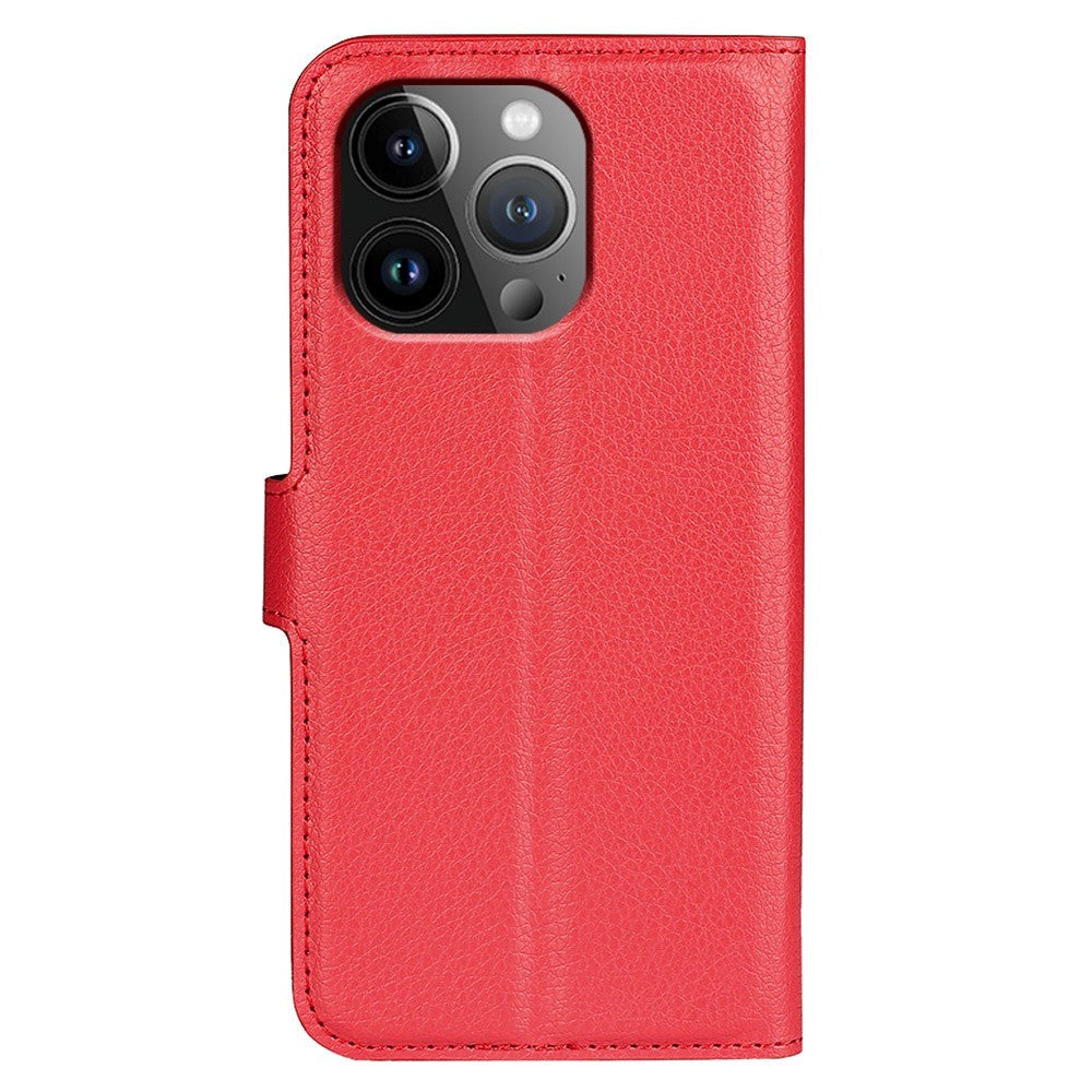 iPhone 15 Pro Litchi Leather Case w. Wallet - Red